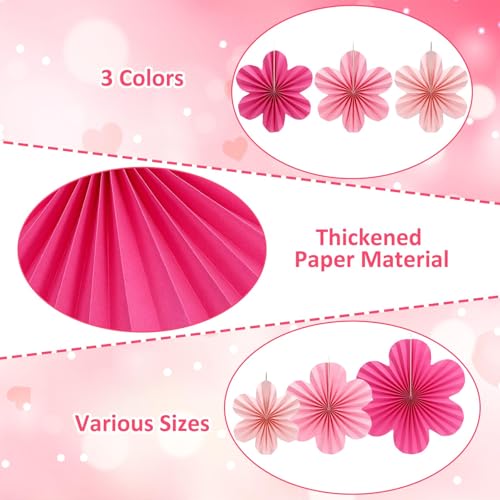 JULBEAR 12pcs Pink Paper Fans Hanging Ornaments for Party Decorations