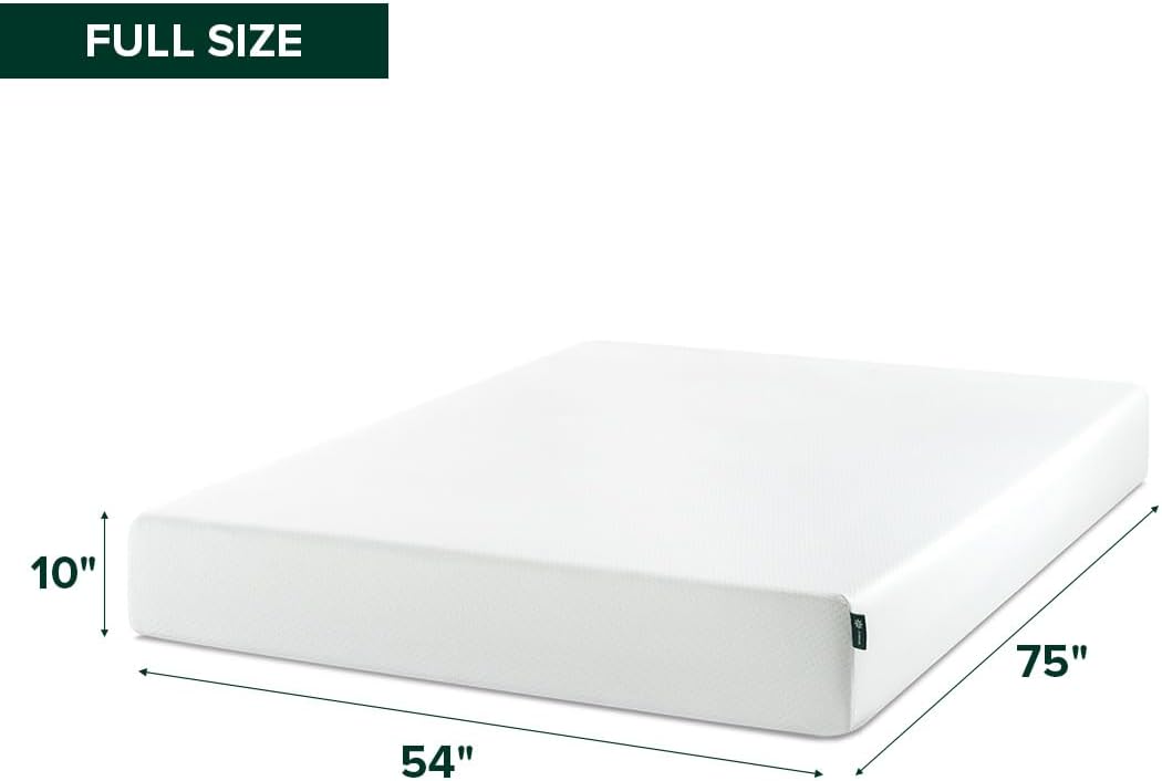 Zinus 10-Inch Full Green Tea Memory Foam Mattress - Medium Firm, Fiberglass Free, Zoned Pressure Relief