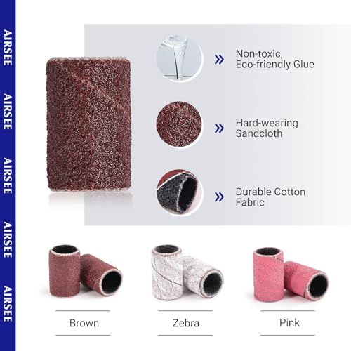 AIRSEE Nail Drill Sanding Bands 100-Piece Set 180 Grit Medium with Mandrel