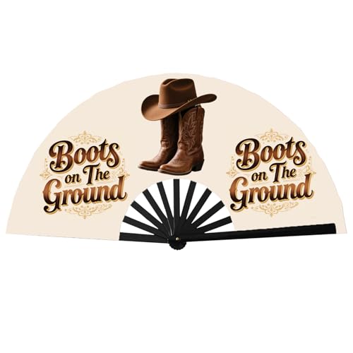 13" Large Folding Hand Fan - Boots on The Ground Type 5 for Line Dancing