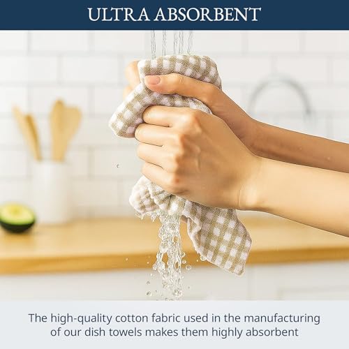 LANE LINEN 18x28 Inch Cotton Dish Towels 4 Pack Beige - Soft & Absorbent Kitchen Towels