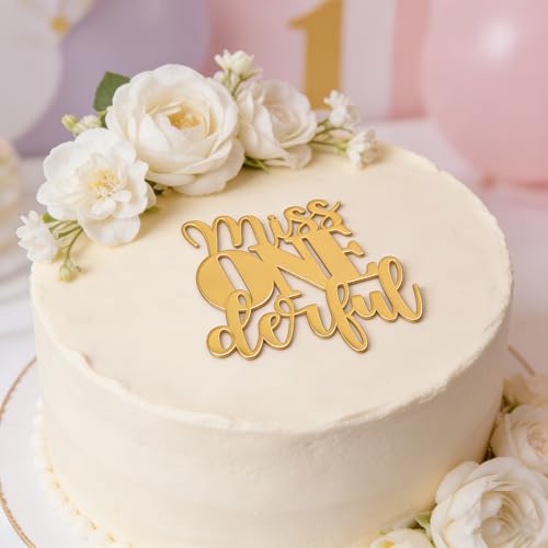 Miss ONEderful Cake Topper - Gold Acrylic First Birthday Decoration