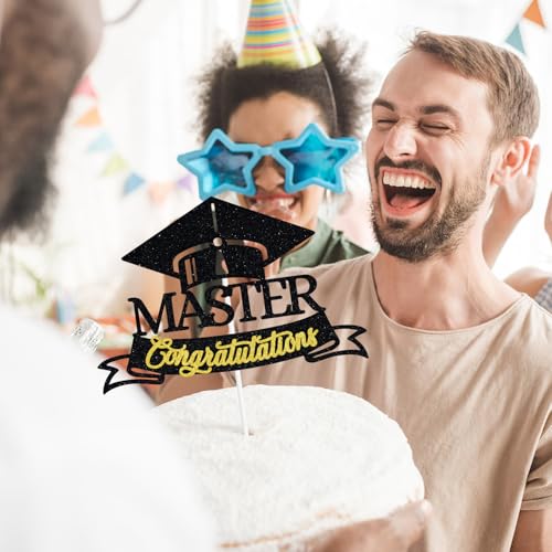 Black Glitter Graduation Cake Topper - Congrats Grad Decoration