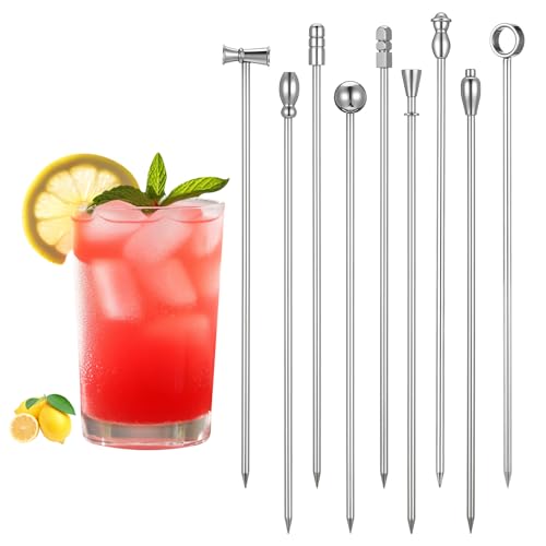 Stainless Steel Martini Cocktail Picks Set of 9 - Reusable Olive Skewers