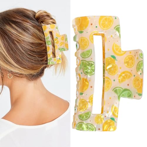 Lemon Hair Claw Clip - Non-Slip Resin Square Summer Fruit Hair Jaw Clamp