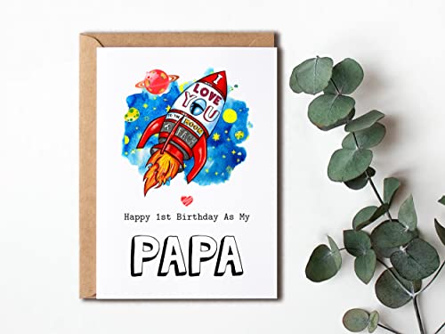 Happy 1st Birthday Card for Papa - 5x7 Premium Card