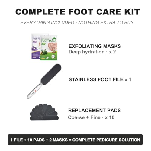 KYAALN Stainless Steel Foot File & Callus Remover Kit with Pads and Masks