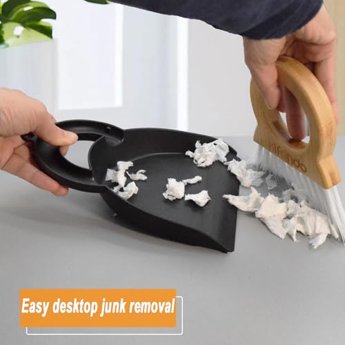 Mini Broom and Dustpan Set with Bamboo Handle for Desktop and Keyboard