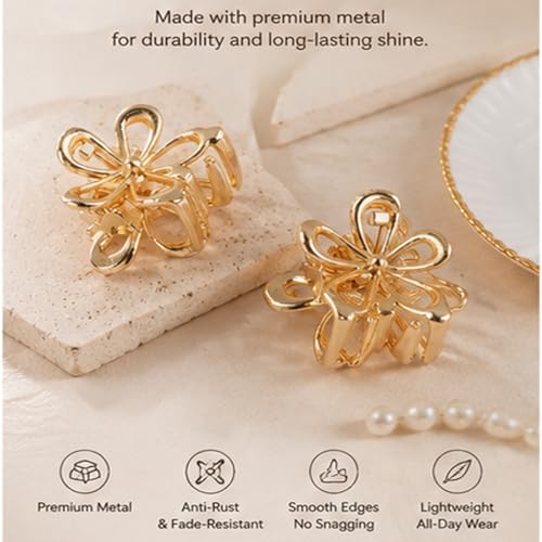 Gold Mini Flower Hair Claw Clips - 10 Pack Tiny Metal Hair Accessories