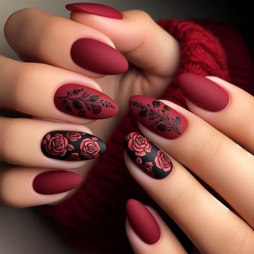 Valentine Heart Press on Nails Short Almond Matte Fake Nails - 24Pcs