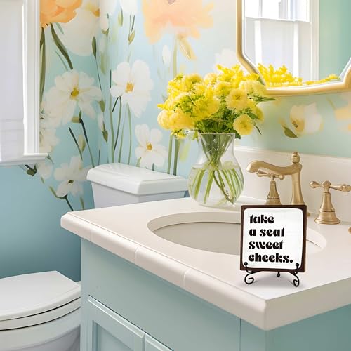 Funny Bathroom Sign with Stand - Sweet Cheeks Decor, 5x5 in