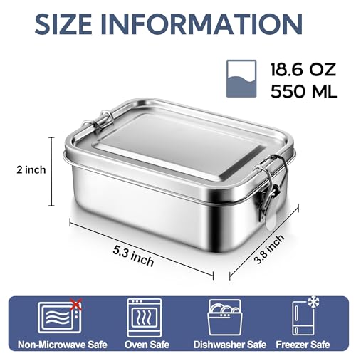E-far Stainless Steel Bento Box, 550ml Leak-Proof Lunch Container