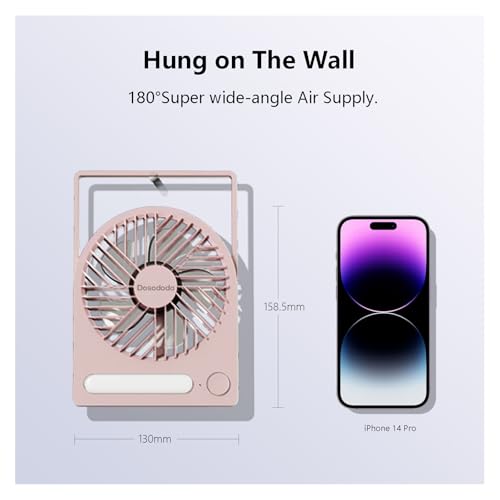 Dosododa Portable USB Desk Fan with Night Light - 4-Speed Pink Fan