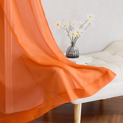 NICETOWN Orange Sheer Grommet Window Curtains, 54" x 84" (Pack of 2)