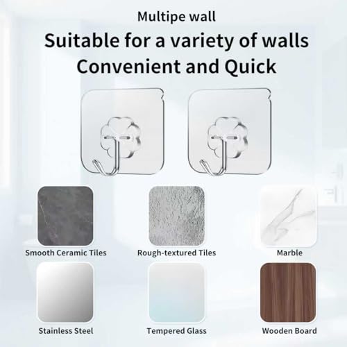 12 PCS Transparent Adhesive Wall Hooks - Heavy Duty Damage-Free Hangers
