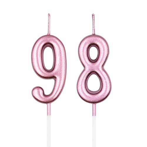 Rose Gold Birthday Candles Set - Numbers 98 & 89 for Cake