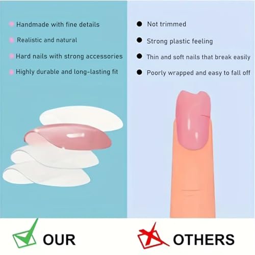 Pink French Polka Dot Press on Nails Medium Almond Fake Nails 24Pcs