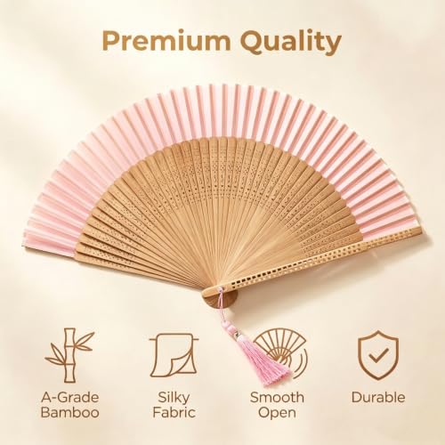 Orange Hand Held Fan for Women - Japanese Bamboo Silk Design