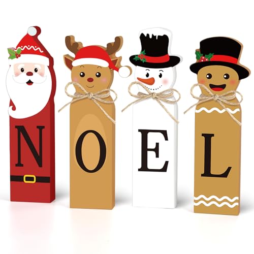 Christmas Noel Wooden Block Sign Xmas Tiered Tray Decor Santa Snowman Reindeer - Xmas