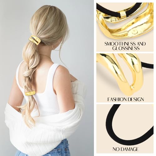 CURASA Metal Hair Cuffs 6PCS Gold Geometric Ponytail Hair Ties