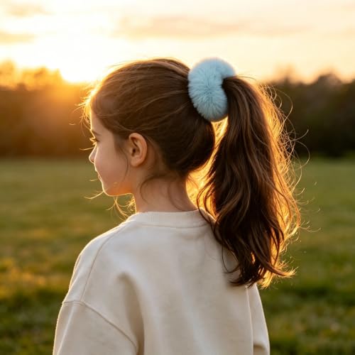 Blue Furry Hair Scrunchies 2PCS Soft Plush Ponytail Holders Y2K