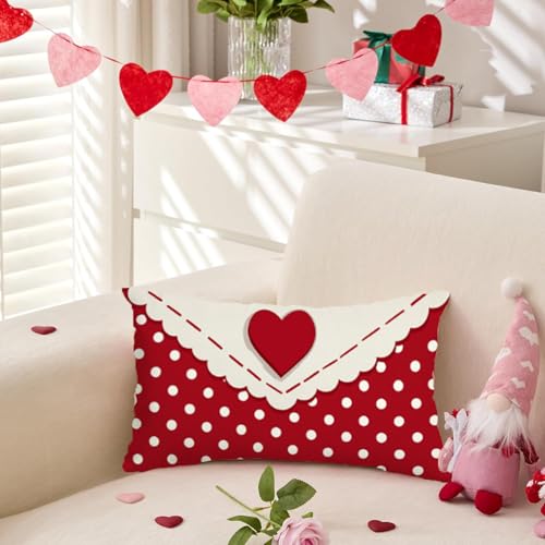 RABUSOFA Valentines Pillow Cover 12x20 Red Heart Farmhouse Decor