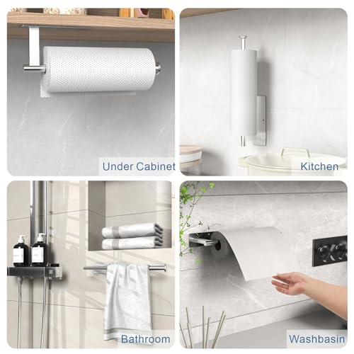 CUXIXA Under Cabinet Paper Towel Holder, Stainless Steel Wall Mount - Silver
