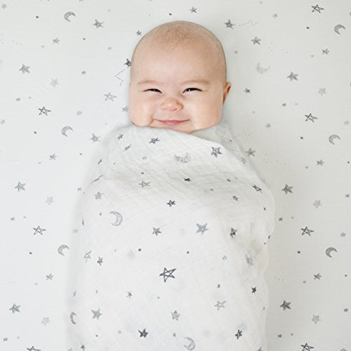 Gray Stars and Moons Fitted Bassinet Sheet 15x33in 100% Cotton Jersey Knit - American Baby Company