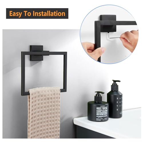 JOPOFI Matte Black Towel Ring - Hand Towel Holder for Bathroom