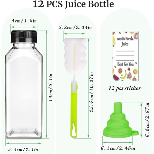 Leaflai 8oz Plastic Juice Bottles with Black Tamper-Proof Caps - 12 Pack