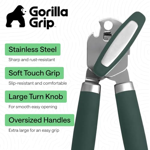 Gorilla Grip Stainless Steel Manual Can Opener - Hunter Green, Heavy Duty