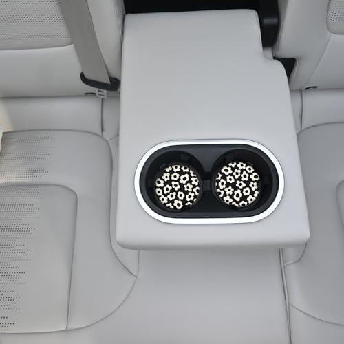 Absorbent Car Coasters 2 Pack - White Flower Ceramic & Cork Drink Holders