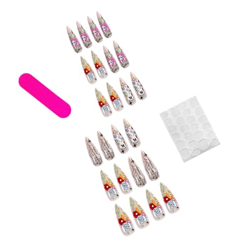 Halloween Extra Long Press on Nails Pointed Almond Acrylic False Nails