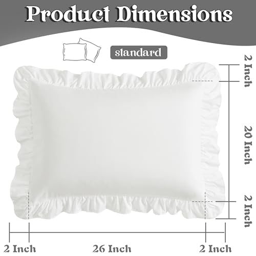 KKJIAF Ruffle Pillowcases, Standard 20x26 Inch White Microfiber Set of 2