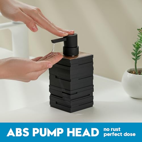 YAUKPH Matte Black Teak Wood Hand Soap Dispenser with Handcrafted Lid