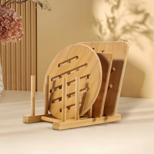 2-Pack Bamboo Kitchen Organizer Rack for Plates, Pots, Lids & Cutting Boards