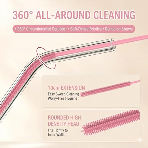 2-in-1 Silicone Straw Cleaner Brush - Extra Long, Dual-Ended for Metal & Smoothie Straws