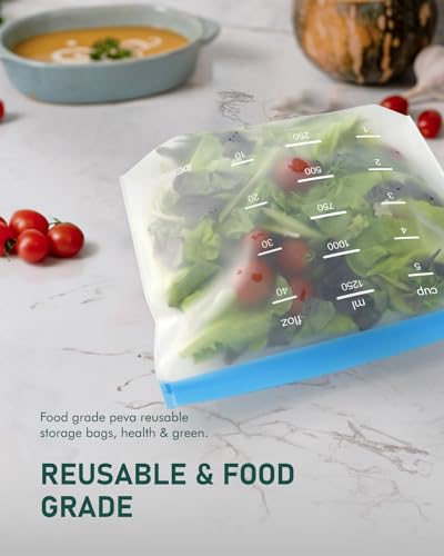 IDEATECH Reusable Silicone Freezer Bags Set - Leakproof Food Storage, Stand-Up & Dishwasher Safe