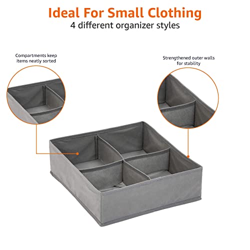 Amazon Basics Set of 4 Deep Drawer Organizers for Clothes - Gray Collapsible Storage Boxes for Socks & Underwear