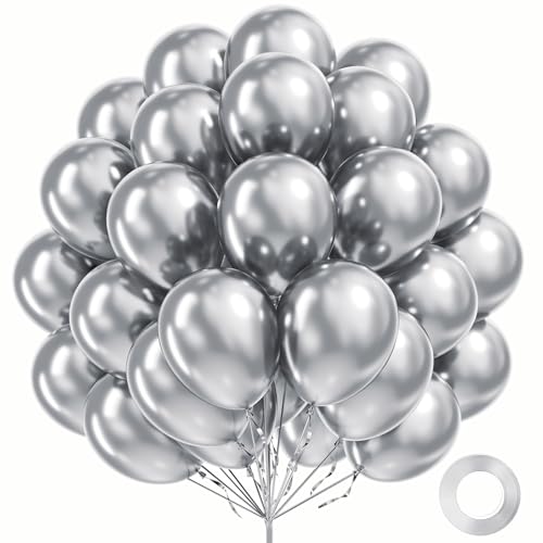 Silver Metallic Balloons 12 Inch - 100 Pack for Party Decorations - Variation: Silver