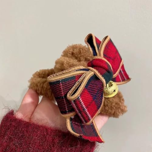 Christmas Red Bow Hair Claw Clip with Bell Rhinestone Holiday Barrette
