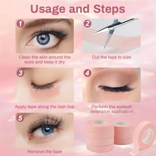 RAQEHO 8-Pack Eyelash Extension Tape - 9m Breathable Micropore Adhesive Tape for Sensitive Skin
