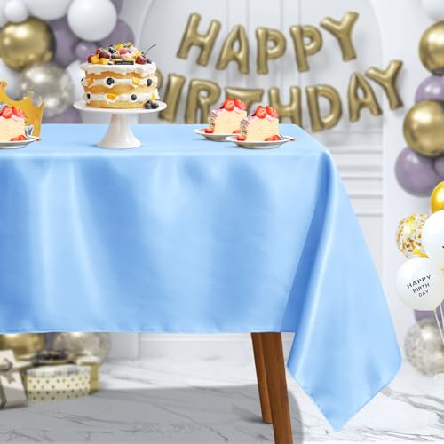 Baby Blue Satin Tablecloth 60 x 84 Inches for Weddings & Events