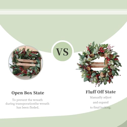 24 Inch Artificial Christmas Wreath with Pine Cones and Red Berries for Indoor Outdoor Decor