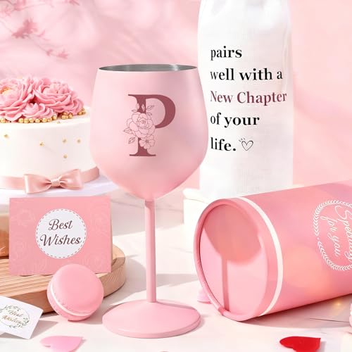Pink Personalized Monogram Wine Glass - 19oz Stainless Steel Gift for Women
