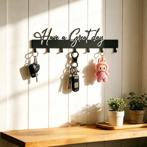 Have a Great Day Key Hooks - Stylish Black Metal Wall Mount Holder