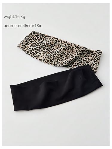 SHENHE Women's 2-Pack Leopard and Solid Print Wide Elastic Anti-Slip Headband