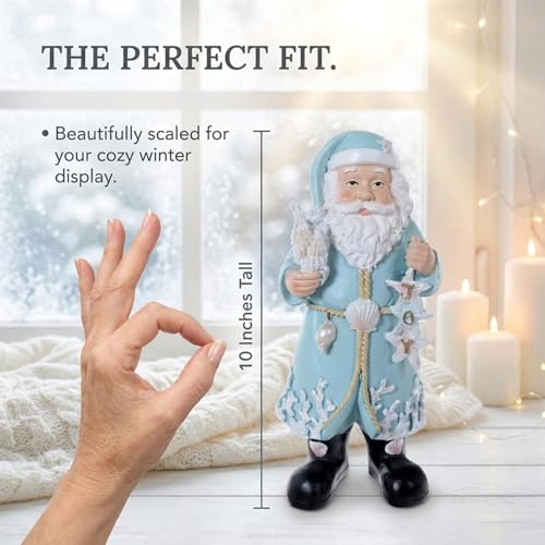 Coastal Santa Figurine with Seashells and Starfish - Beach Holiday Decor