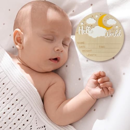 Wooden Baby Birth Announcement Sign with Moon & Stars, 5.9 Inch