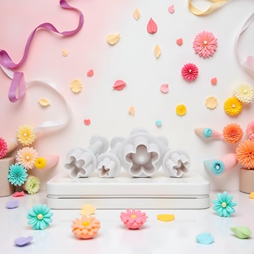 Labriciyon 4-Piece Flower Plunger Cookie Cutter & Fondant Mold Set
